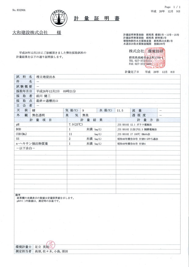 大和建設株式会社～計量証明書